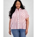 Plus Size Cotton Dobby Stripe Camp Shirt