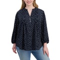 Plus Size Dot Print Pintuck 3/4-Sleeve Top