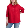 Plus Size Cotton Striped Utility Shirt