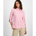 Womens Cotton Gingham Roll-Tab Shirt