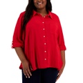 Plus Size Roll-Tab-Sleeve Button-Down Emblem Shirt