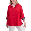 Plus Size Cotton Roll-Tab Shirt