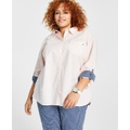 Plus Size Cotton Roll-Tab Shirt