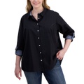 Plus Size Cotton Roll-Tab Shirt