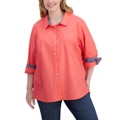 Plus Size Cotton Roll-Tab Shirt