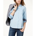 Womens Cotton Roll-Tab Button-Up Shirt