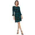 Womens Ruffled-Cuff 3/4-Sleeve Dress