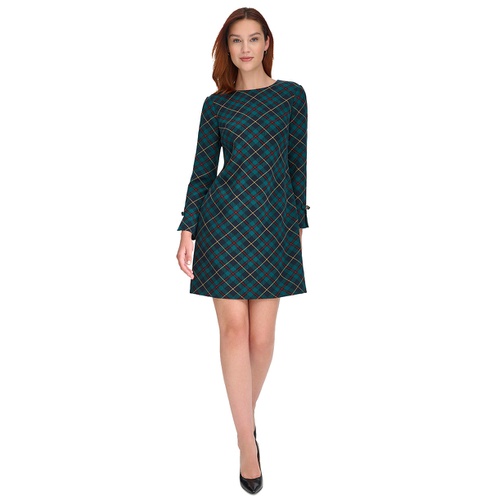 타미힐피거 Womens Plaid Long-Sleeve Bow-Cuff Dress