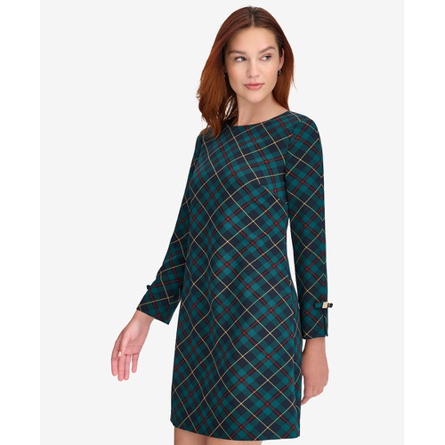 타미힐피거 Womens Plaid Long-Sleeve Bow-Cuff Dress