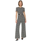 Womens Mixed-Media Belted Jumpsuit