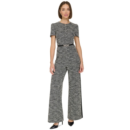 타미힐피거 Womens Mixed-Media Belted Jumpsuit