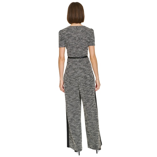 타미힐피거 Womens Mixed-Media Belted Jumpsuit