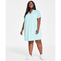 Plus Size Mesh-Trim Johnny-Collar Dress