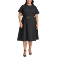 Plus Size Fringe-Trim Belted Fit & Flare Dress