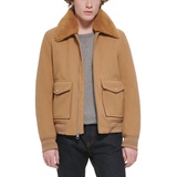 Mens Faux-Fur-Collar Bomber Jacket