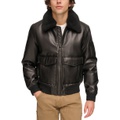 Mens Faux-Fur-Trim Faux-Leather Bomber Jacket