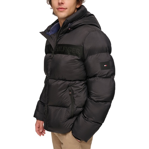 타미힐피거 Tommy Hilfger Mens New Ghost Logo Print Puffer Jacket