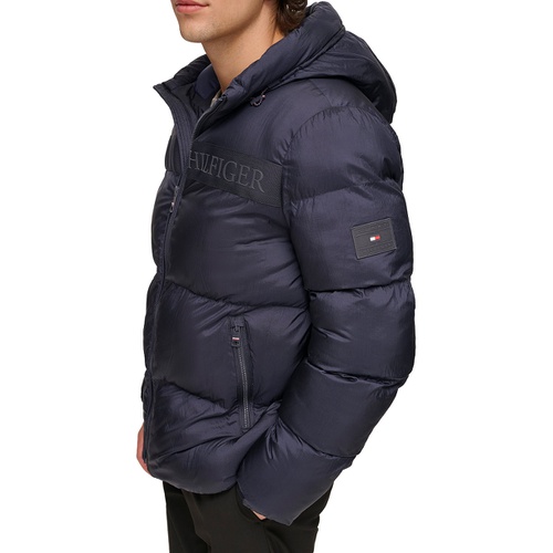 타미힐피거 Tommy Hilfger Mens New Ghost Logo Print Puffer Jacket