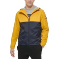 Mens Stretch Hooded Zip-Front Rain Jacket