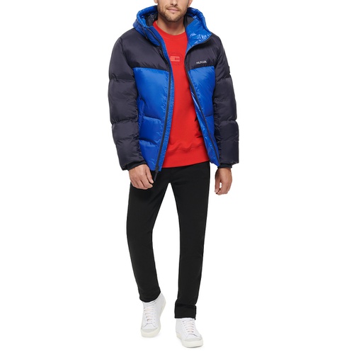 타미힐피거 Mens Colorblock Performance Hooded Puffer Jacket