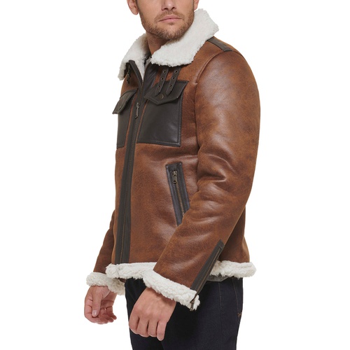 타미힐피거 Mens Faux Leather Shortie Rancher Jacket with Fleece Accents