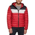 Mens Quilted Color Blocked Hooded Puffer Jacket