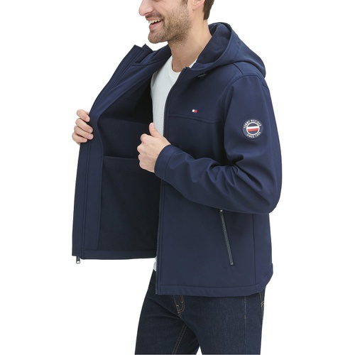 타미힐피거 Mens Hooded Soft-Shell Jacket