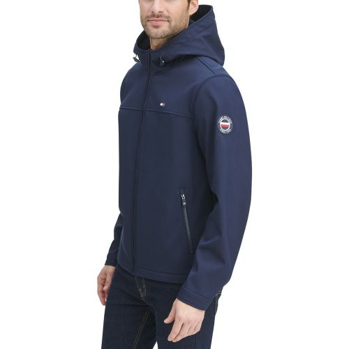 타미힐피거 Mens Hooded Soft-Shell Jacket