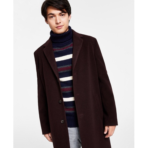 타미힐피거 Mens Addison Wool-Blend Trim Fit Overcoat