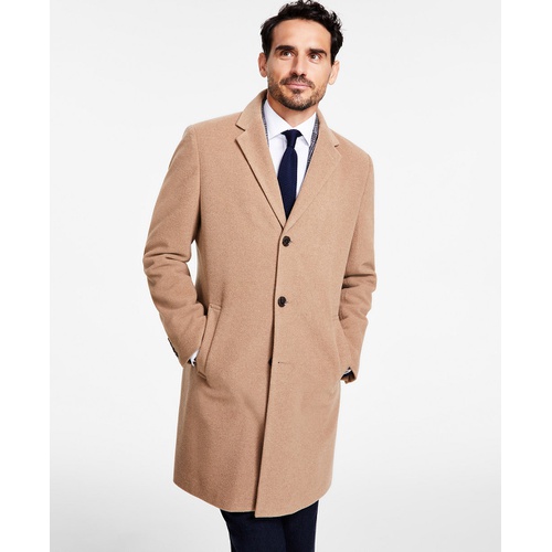 타미힐피거 Mens Addison Wool-Blend Trim Fit Overcoat