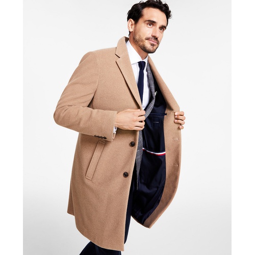 타미힐피거 Mens Addison Wool-Blend Trim Fit Overcoat