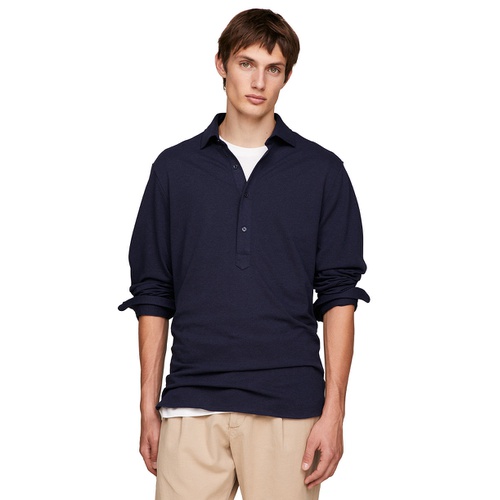 타미힐피거 Mens Pique Popover Long Sleeve Regular Fit Shirt