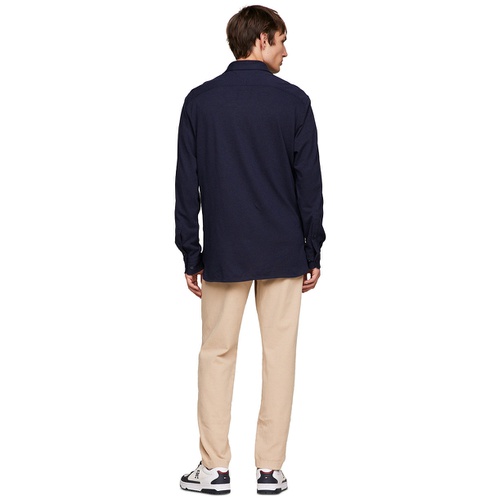 타미힐피거 Mens Pique Popover Long Sleeve Regular Fit Shirt