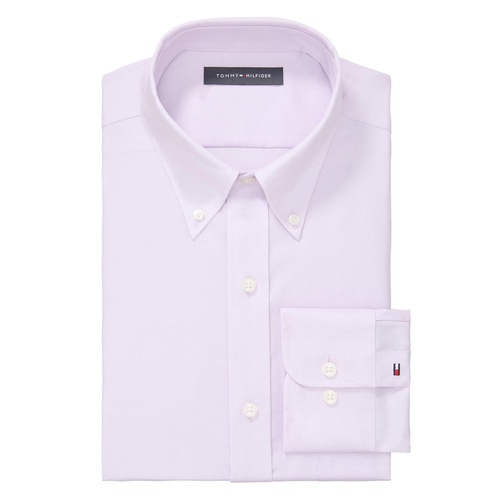 타미힐피거 Mens TH Flex Regular Fit Wrinkle Resistant Stretch Pinpoint Oxford Dress Shirt