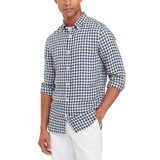 Mens Slim-Fit Gingham Check Button-Down Linen Shirt