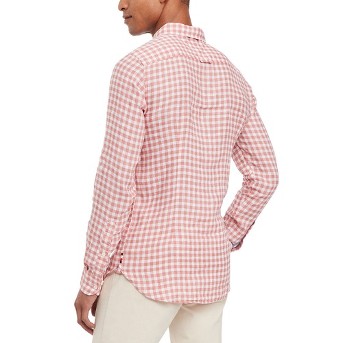 타미힐피거 Mens Slim-Fit Gingham Check Button-Down Linen Shirt