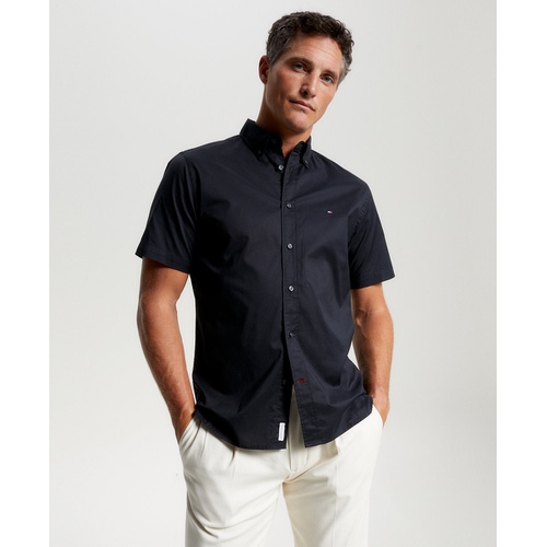 타미힐피거 Mens Flex Poplin Regular-Fit Short-Sleeve Shirt