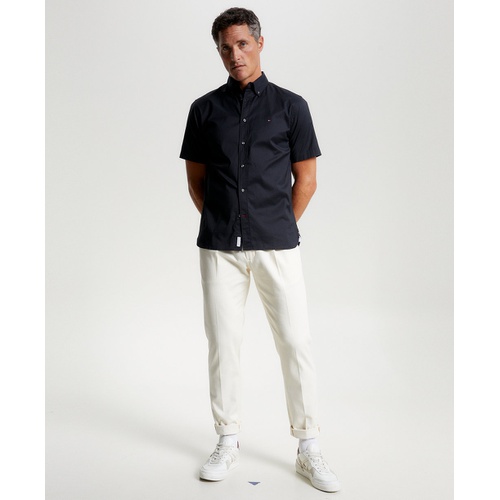 타미힐피거 Mens Flex Poplin Regular-Fit Short-Sleeve Shirt