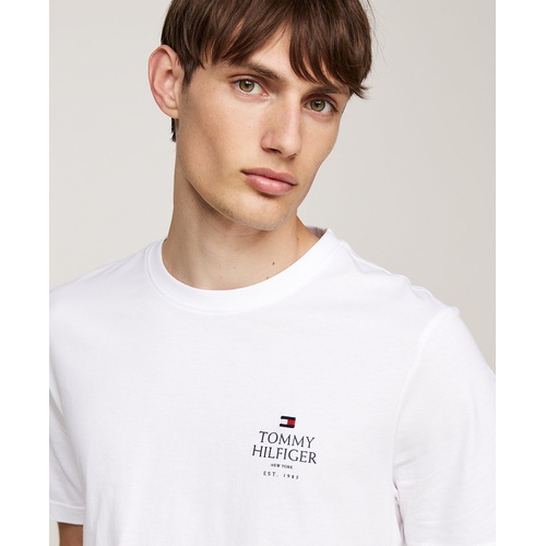 타미힐피거 Mens Short Sleeve Crewneck Stacked Logo T-Shirt