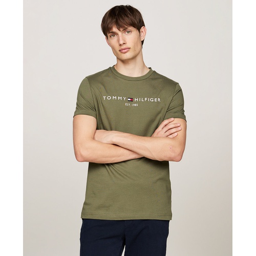 타미힐피거 Mens Embroidered Logo Slim-Fit Crewneck T-Shirt