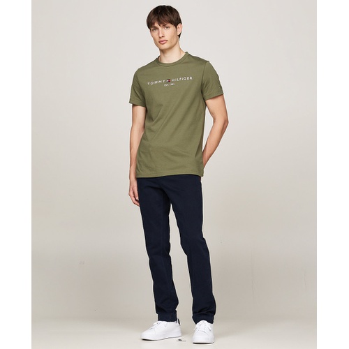 타미힐피거 Mens Embroidered Logo Slim-Fit Crewneck T-Shirt