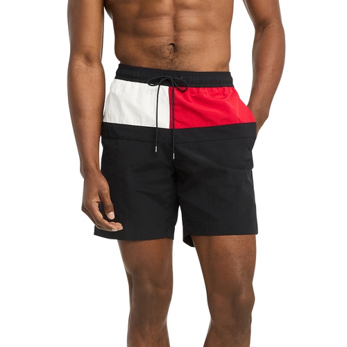 타미힐피거 Mens Long Drawstring Flag 7 Swim Trunks