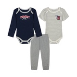 Baby Boy Long Sleeve Logo Bodysuit Striped Short Sleeve Bodysuit and Joggers 3-Piece Set