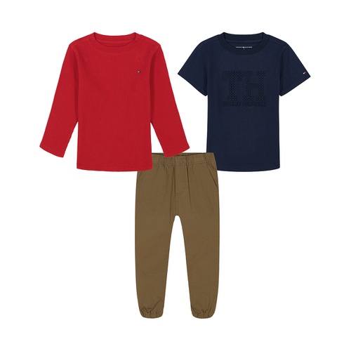 타미힐피거 Baby Boy Short Sleeve Tee Long Sleeve Thermal and Twill Joggers 3-Piece Set