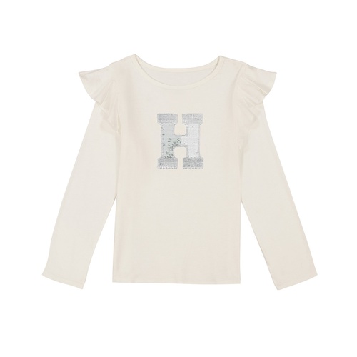 타미힐피거 Little Girls Sequin Long Sleeve Ruffle Tee