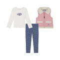 Toddler Long Sleeve Ribbed Logo Tee Sherpa Vest and Leggings 3 Piece Set