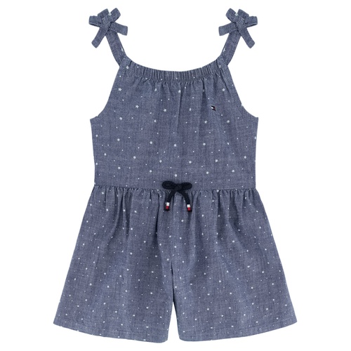 타미힐피거 Little Girl Romper Printed Chambray Drawstring Straps Romper 1 Piece Set