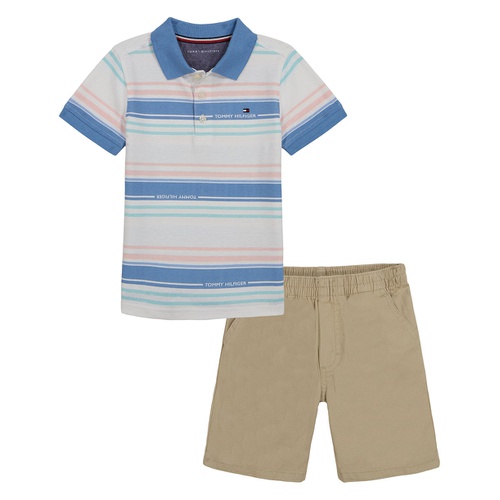 타미힐피거 Toddler Boys Multi Stripe Polo Shirt Twill Shorts Set