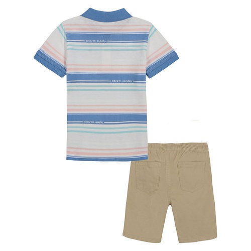 타미힐피거 Toddler Boys Multi Stripe Polo Shirt Twill Shorts Set