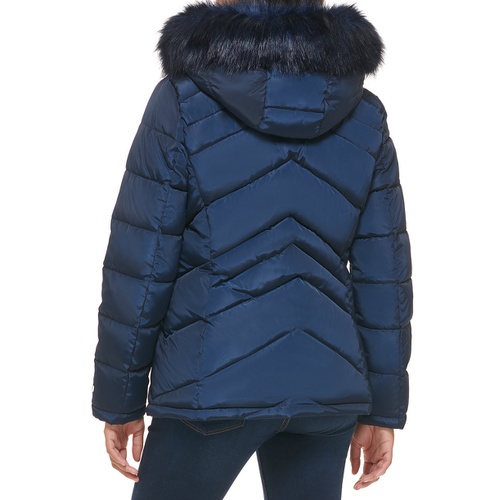 타미힐피거 Womens Faux-Fur-Trim Hooded Puffer Coat